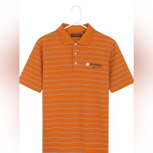 Oxford Golf Men’s XL Alcoma Country Club Polo Orange & Blue Striped Short Sleeve